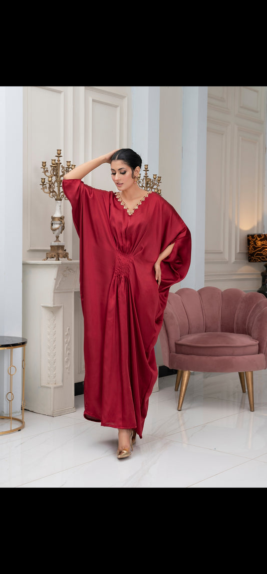 Ruby Red zariwork Silk Kaftan