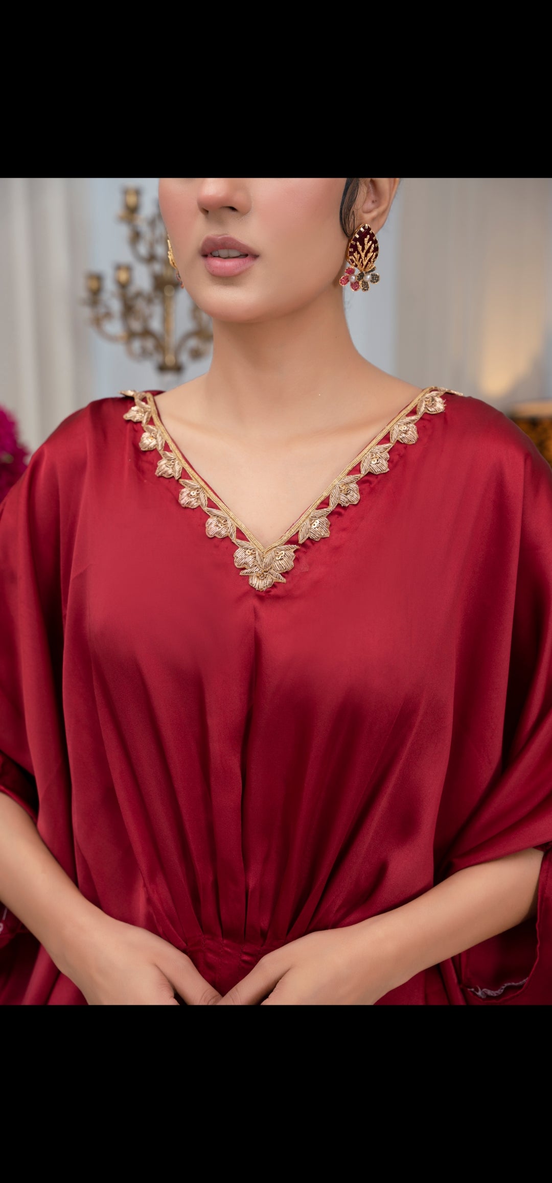 Ruby Red zariwork Silk Kaftan