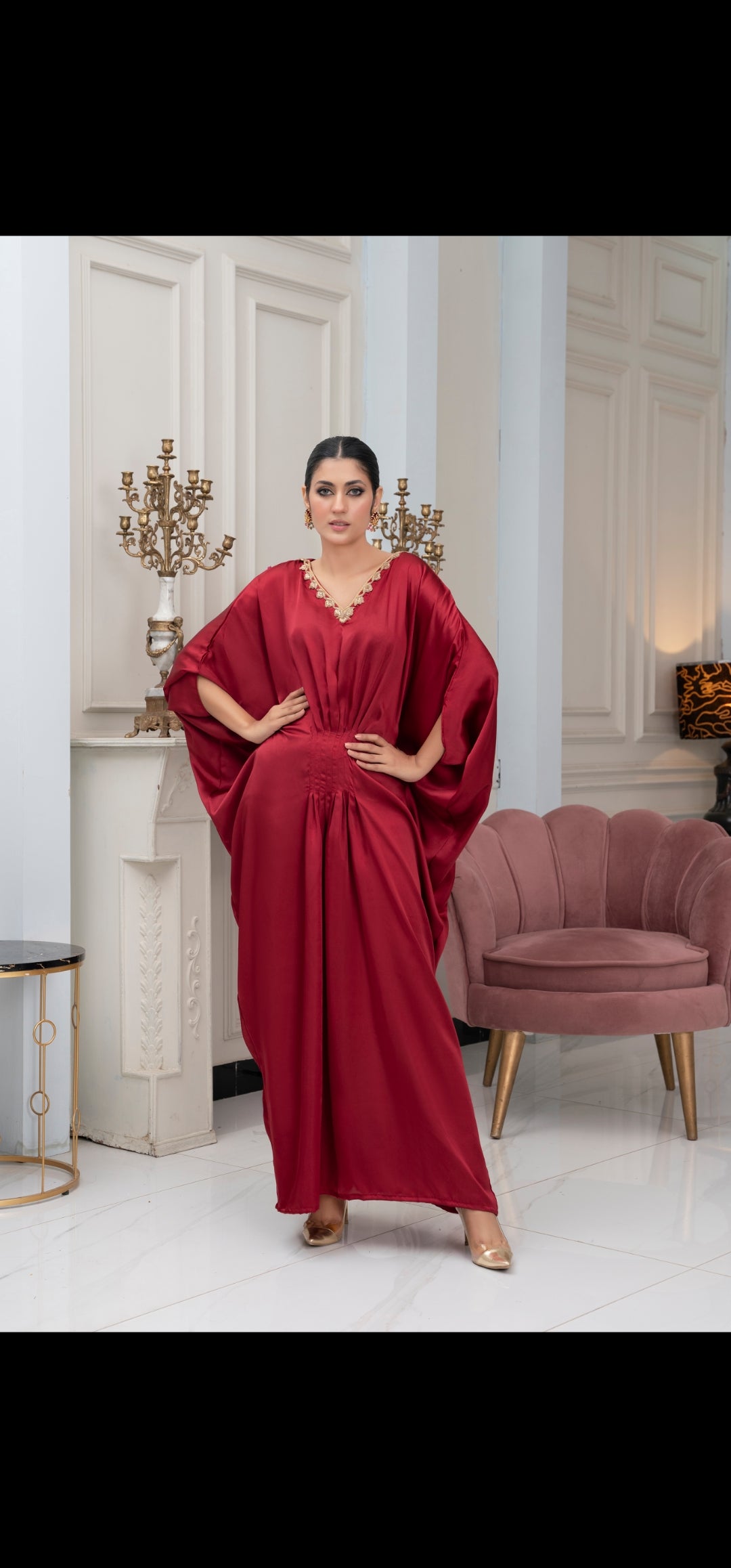 Ruby Red zariwork Silk Kaftan