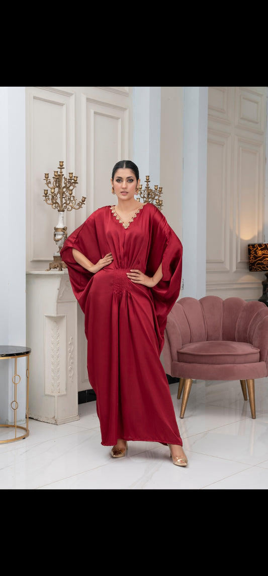 Ruby Red zariwork Silk Kaftan