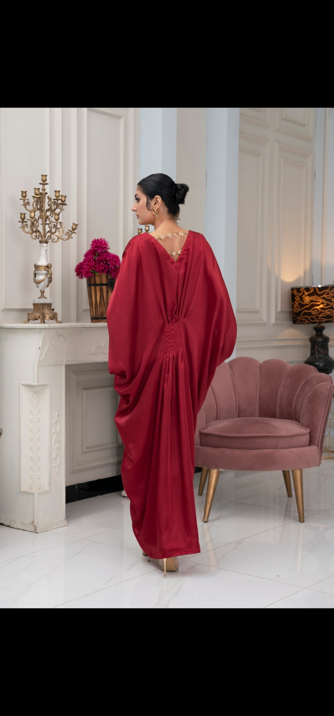 Ruby Red zariwork Silk Kaftan