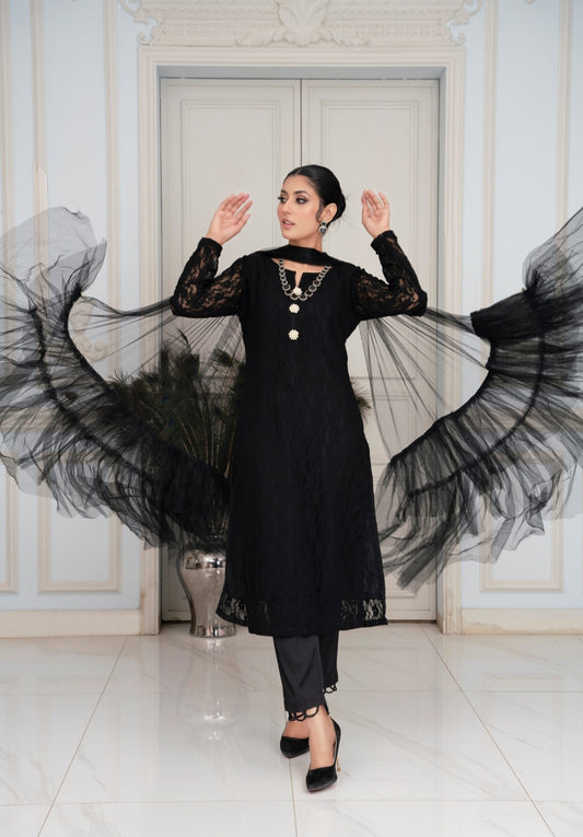 Nayab-Black Lace Dress