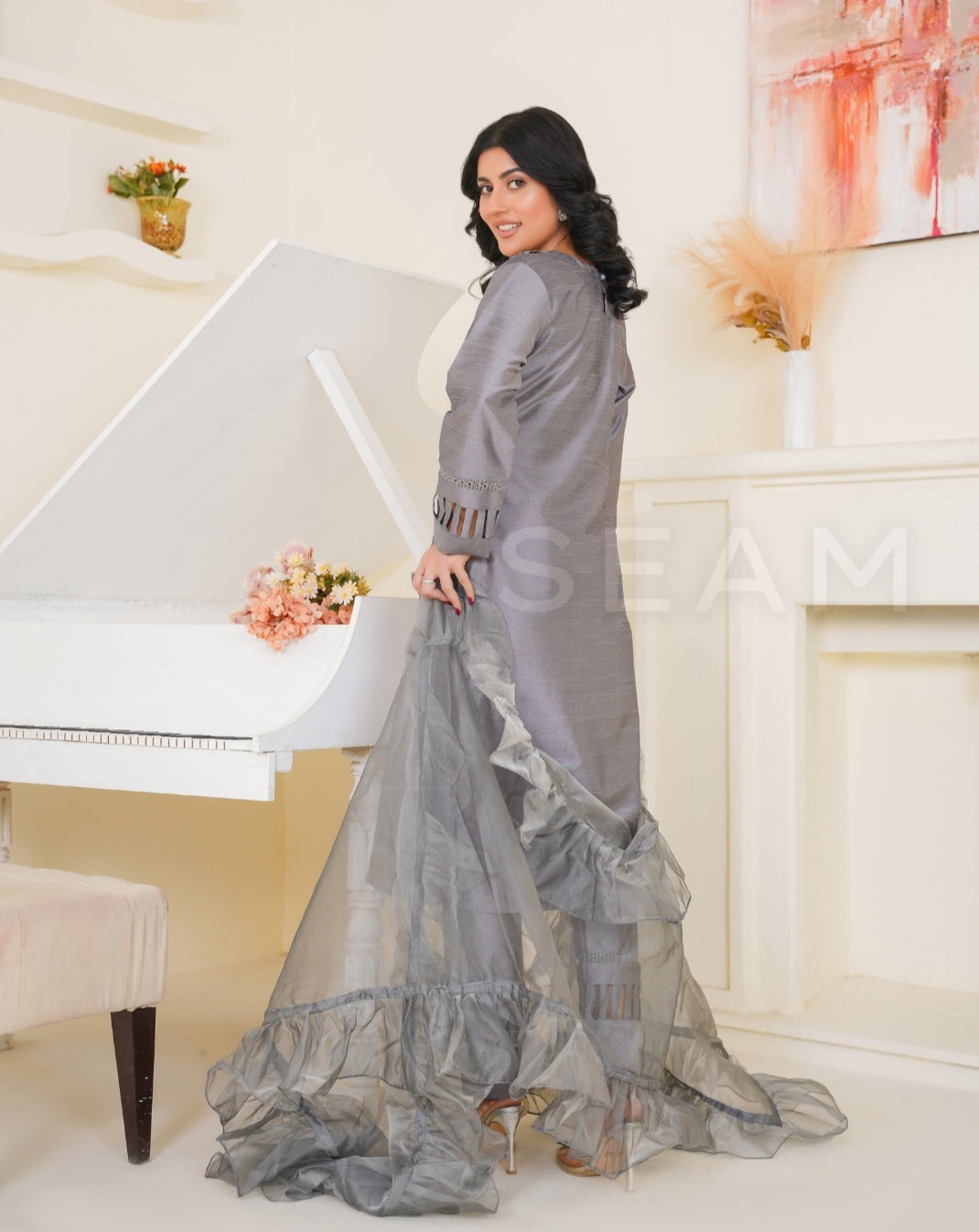 LAILA- Grey Raw Silk Dress