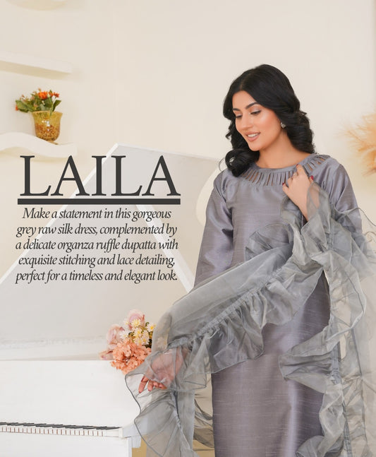 LAILA- Grey Raw Silk Dress